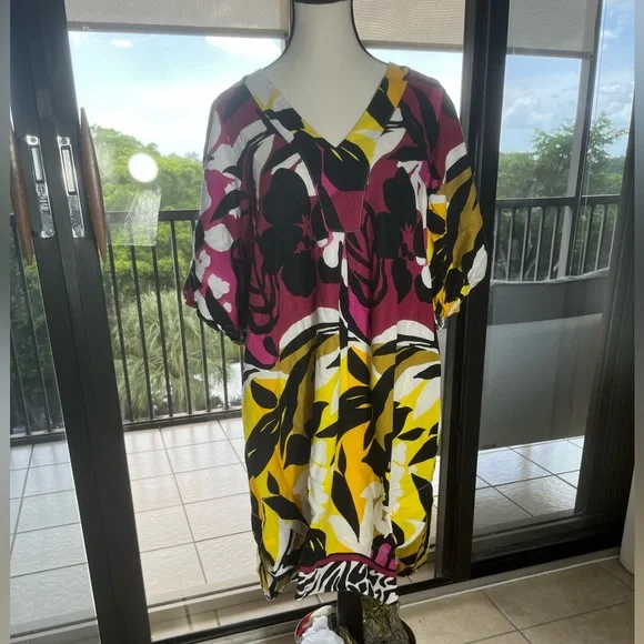 CYNTHIA ROWLEY MINI DRESS PRINT MULTY PINK FLORAL SIZE  M EXCELLENT CONDITION - Picture 10 of 11